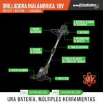 Orilladora Inalámbrica 18V + 1 BAT 2AH + Cargador Gladiator MI-GLA-054767