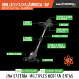 Orilladora Inalámbrica 18V + 1 BAT 2AH + Cargador Gladiator MI-GLA-054767