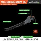 Soplador Inalambrico 18V + 1 BAT 2AH + Cargador Gladiator MI-GLA-054769